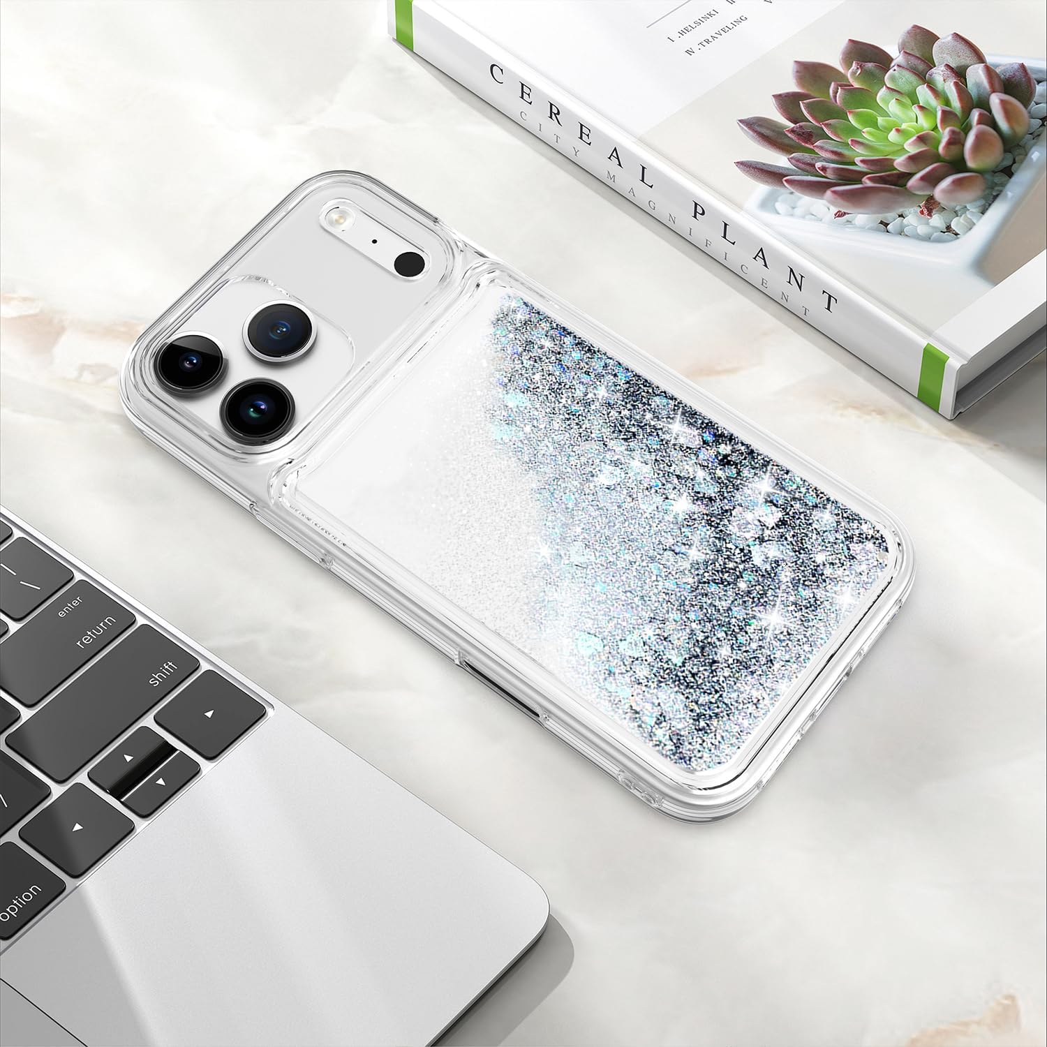 for iPhone 17 Pro Max Case, Bling Flowing Liquid Floating Sparkle Colorful Glitter Waterfall TPU Protective Phone Case 6.9",Silver - Image 7