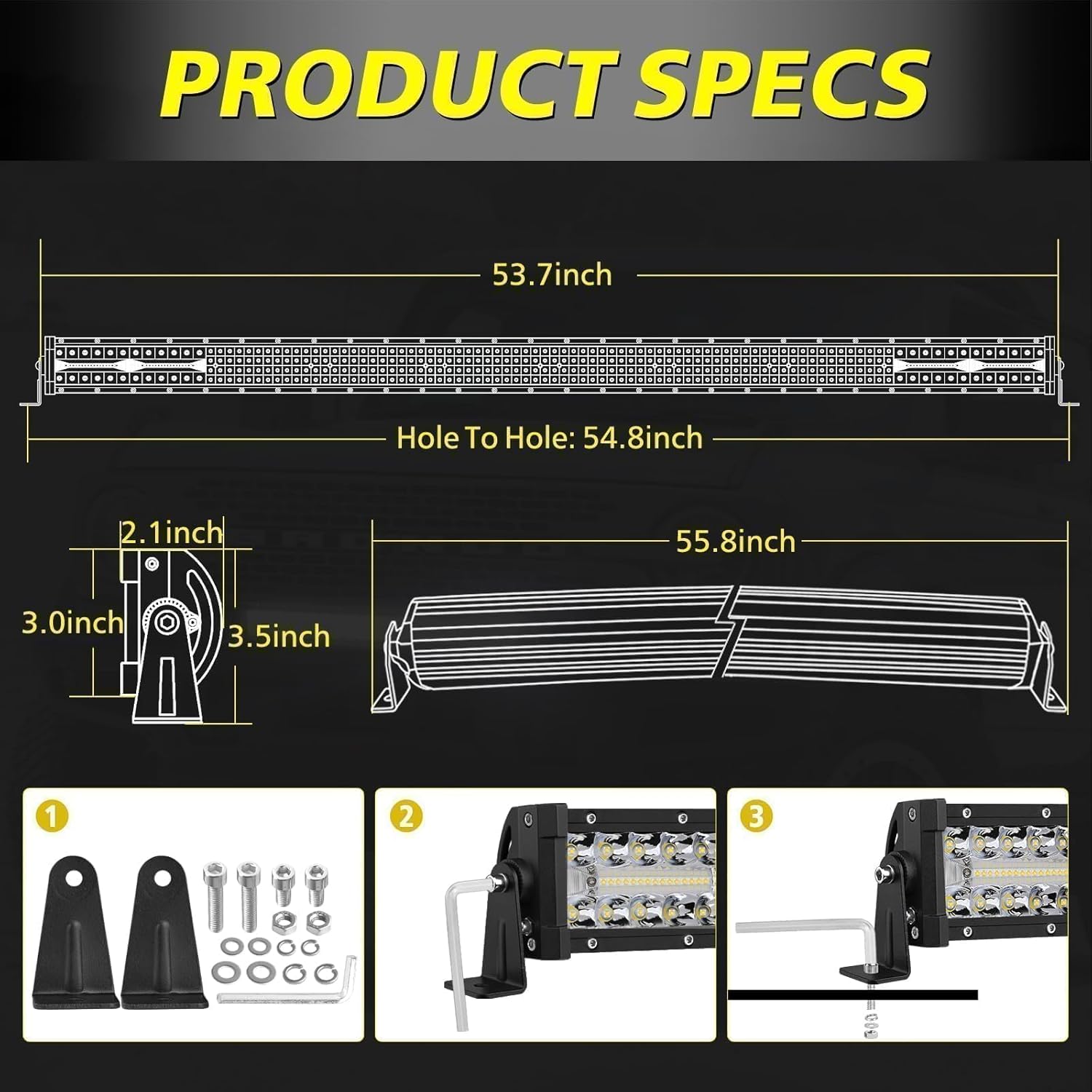 54" Curved LED Light Bar, AKD Part 396W Quad Row Off Road Driving Light Spot Flood Combo Curve LED Work Roof Light Bars for Trucks Pickup Tractor Ram GMC Chevy Golf Cart Boat