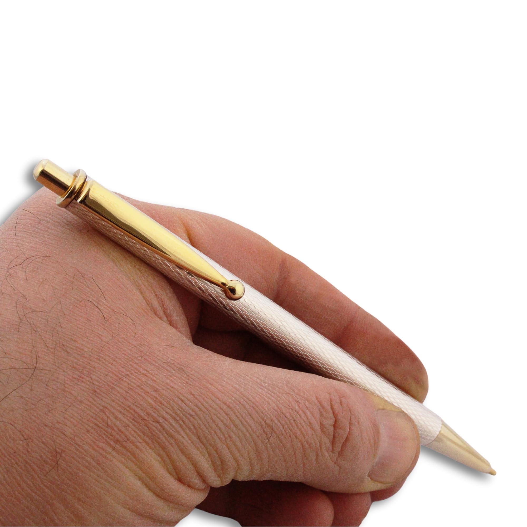 NYLOE - Penna a sfera con pulsante - Personalizzabile - per Lei - Argento Massiccio 925 - Dettagli dorati - Ricaricabile - Eleganza Artigianale - laurea gadget- Made in Italy