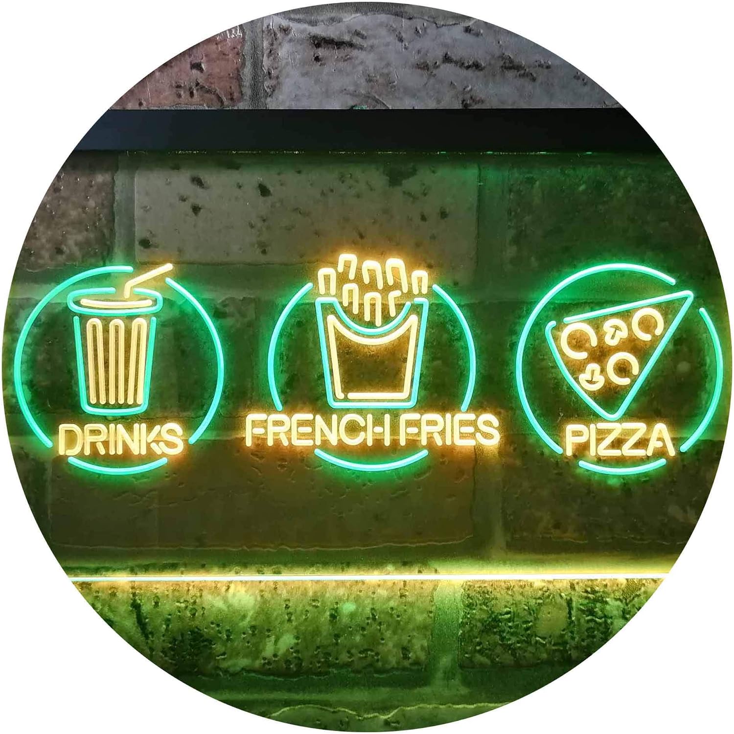 ADVPRO French Fries Drinks Pizza Café Dual Color LED Neon Sign Green & Yellow 12" x 8.5" st6s32-i3242-gy