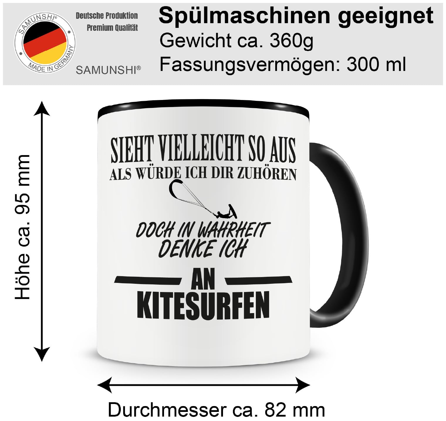 Samunshi Kaffeetasse 'Ich Mag Kipplaster' – 300 Ml, Schwarz, Spülmaschinengeeignet, Für Bagger-Fans