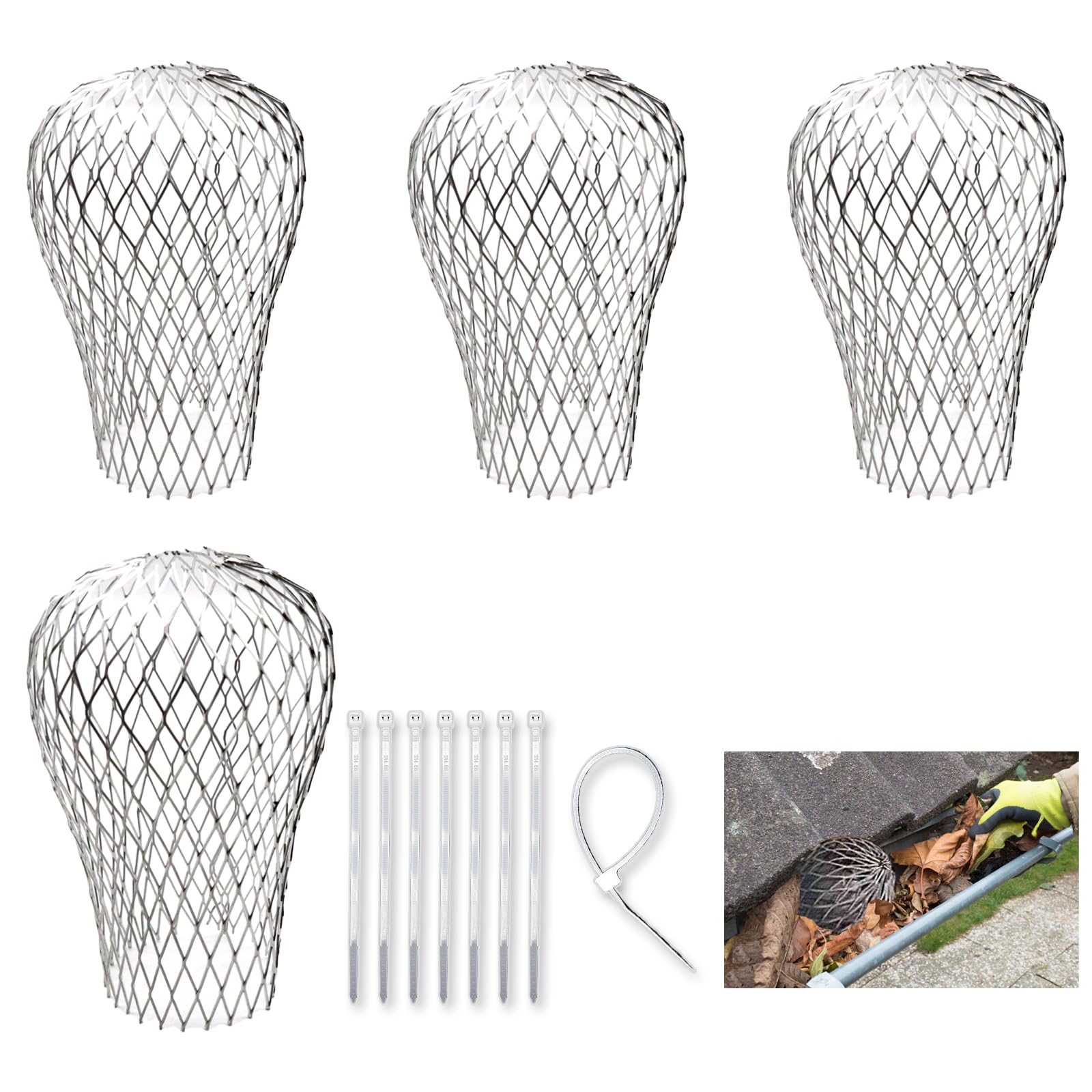 4 Piezas Rejilla Desague Jardin, Tapa Desague Terraza, Para Canalones Y Bajantes, Canalones de PVC Para Lluvia y Tejado, Sumidero de Terraza, Apto Para un Diámetro de 3 a 15 cm