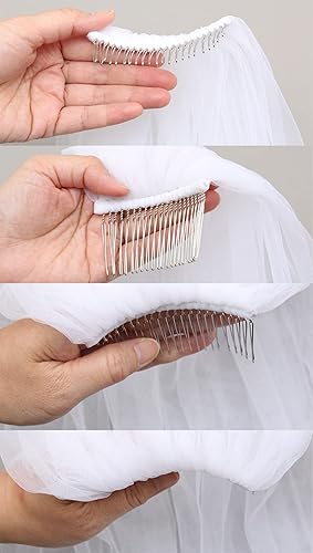 Miniatura 7 de SAMKY 2T 2 niveles crudo llano corte borde velo nupcial de la boda