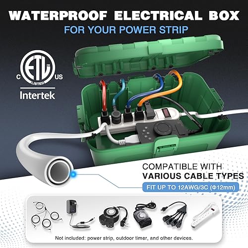 Miniatura 38 de Flemoon Caja eléctrica grande para exteriores (12.5 x 8.5 x 5 pulgadas), cubierta de cable de extensión impermeable IP54 resistente a la intemperie