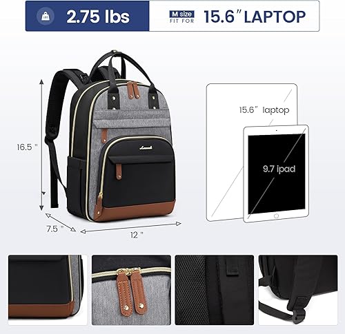 Miniatura 6 de LOVEVOOK mochila de pañales de gran capacidad, Negro-gris-marrón, Moderno