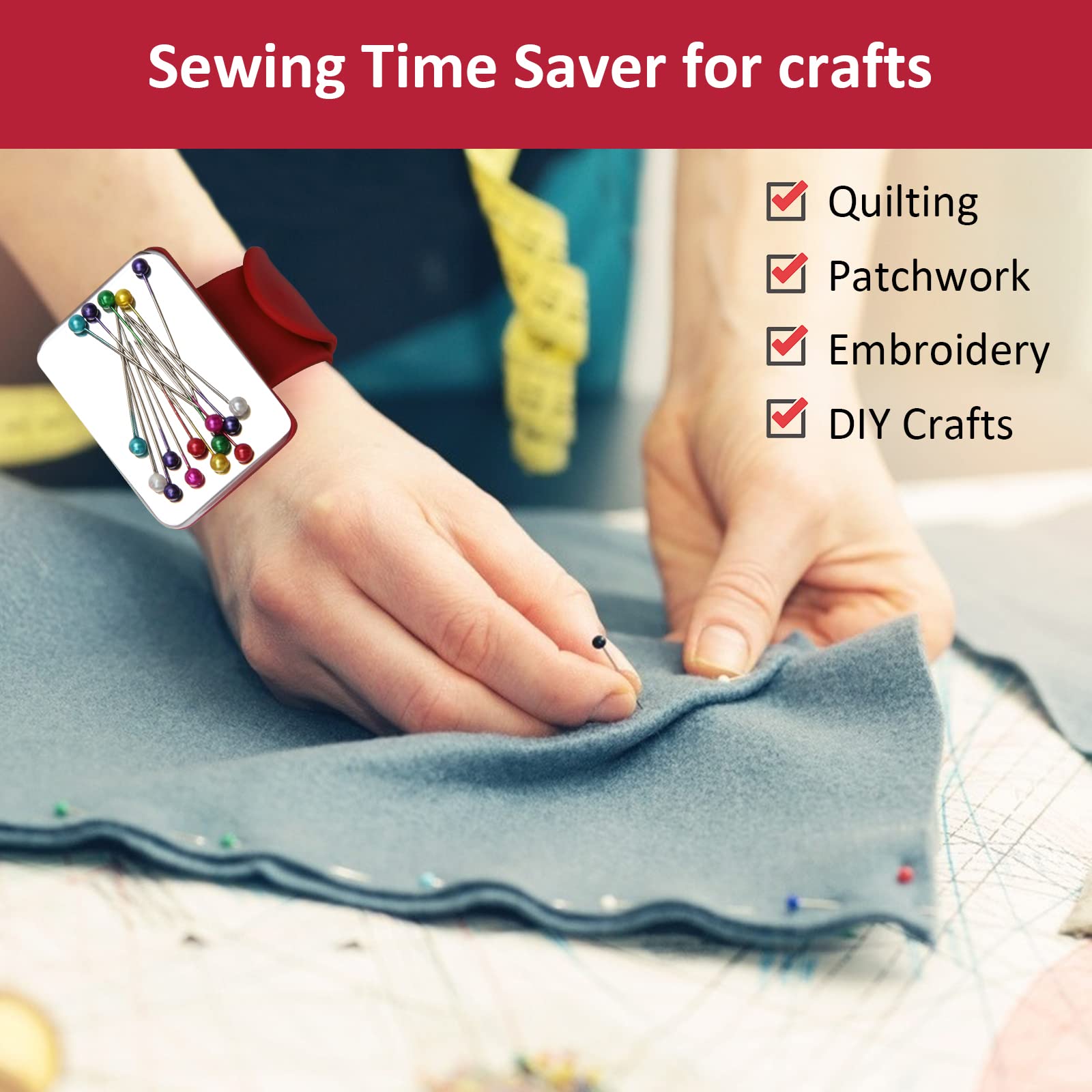 Braccialetto Porta Spille Magnetico In Silicone Rosa - Per Cucito E Fai Da Te - Foto 6