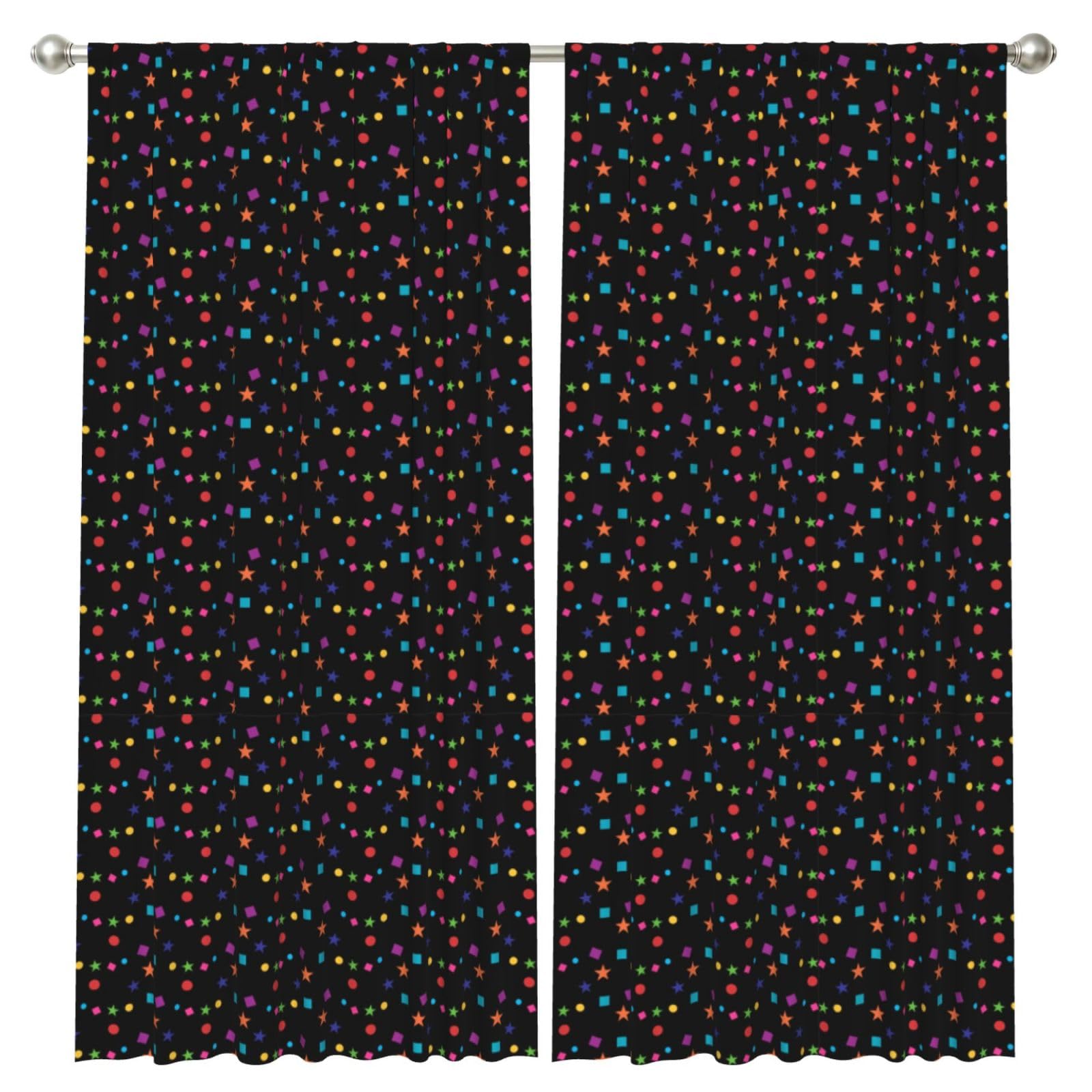 InOmak Confetti And Stars, 2 Panels Window Curtains 52 x 84 Inch Blackout Curtains for Living Room Bedroom