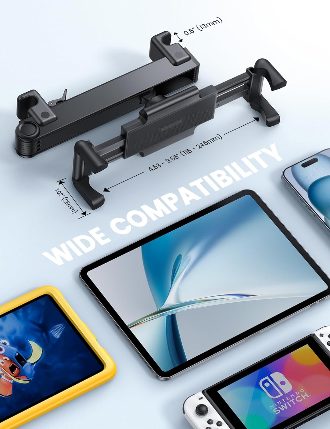 Aomiker Aluminium Lockable Headrest Car Mount with Super Thick Grip + Regular Stretchable Car Tablet Holder