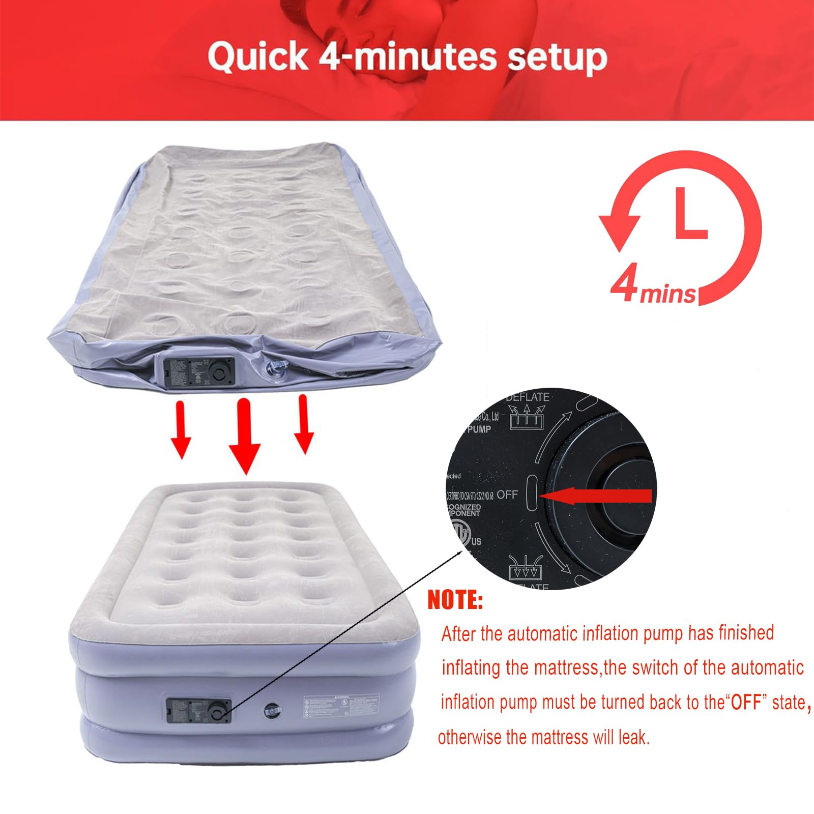 Icelus Colchón Hinchable Cama Hinchable Autoinflable 191 x 99 x 41 cm Apto para 1 Personas Cama de Invitados con Bomba Eléctrica
