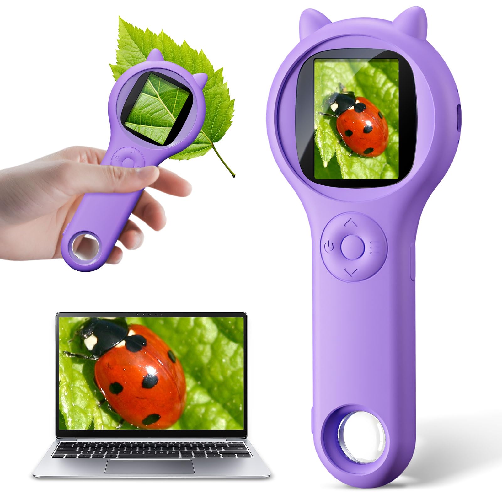 ERTYU Microscope for Kids Educational Toys Mini Pocket Handheld Digital Microscope for Toddlers Science Kit for Kids Birthday Gifts Toys for Girls Boys 3 4 5 6 7 8 9 10 Year Old(Purple)