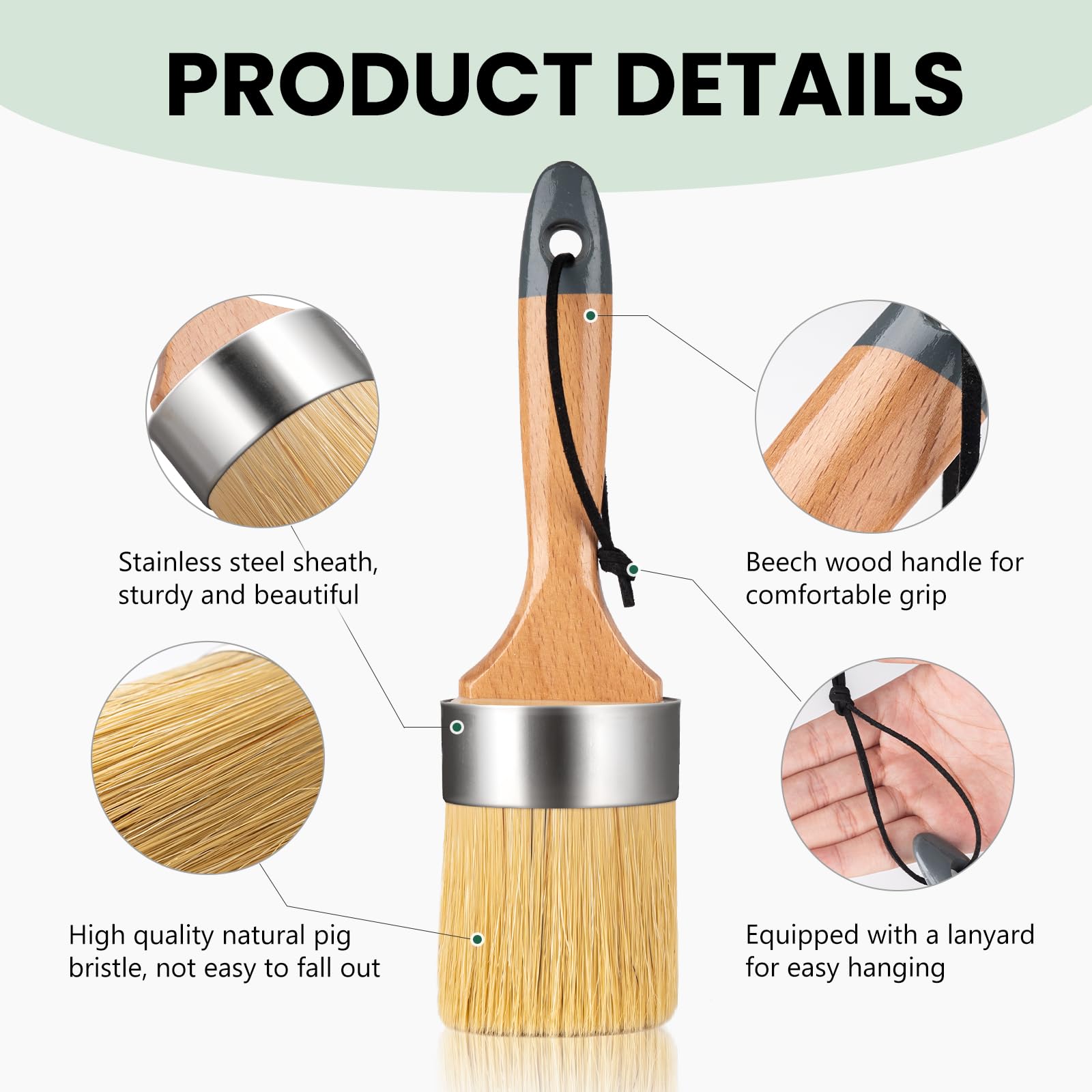 Chalk And Wax Paint Brush - 1 Small Round & 1 Large Oval Brush Natural Bristles