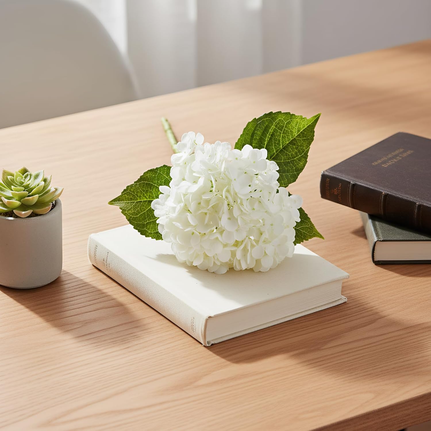 3 Pcs White Hydrangea Artificial Flowers, 21" Real Touch Fake Flowers with Long Stems, Faux Hydrangeas for Wedding Bouquets, Bridal Shower, Table Centerpieces - Image 6