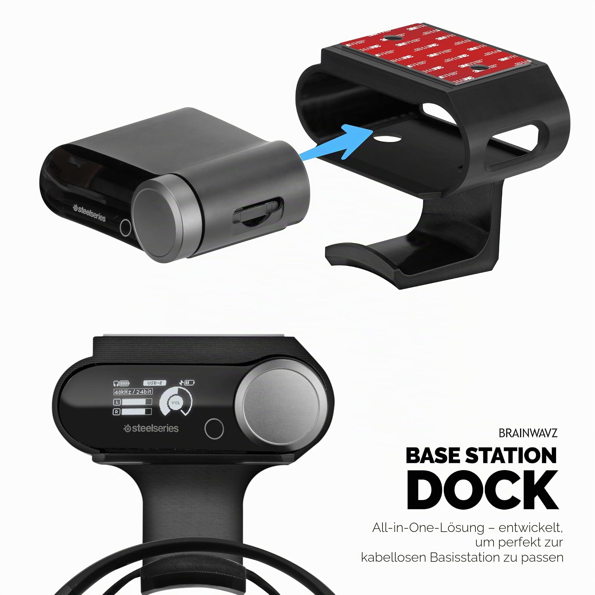 BRAINWAVZ Untertisch-Kopfhörer-Aufhänger für Steelseries Arctis Nova Pro kabellose Headsets mit Dock für die kabellose Basisstation (HPS02)