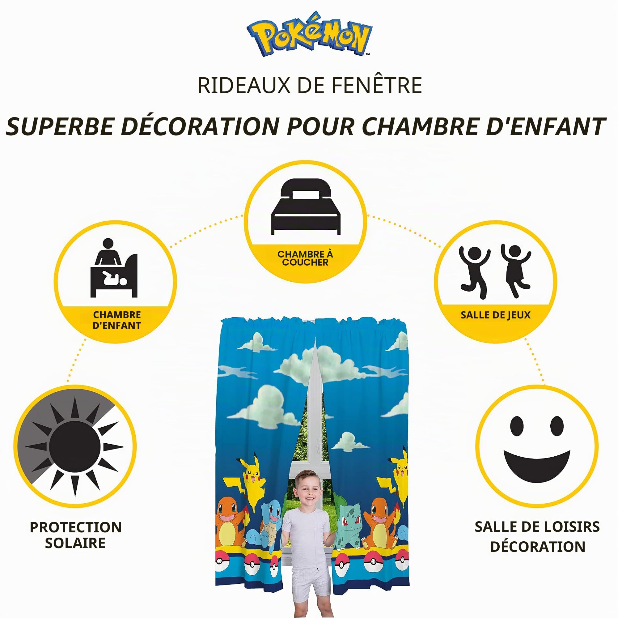 Franco Rideaux de fenêtre pour Chambre d'enfant, 208,3 x 160 cm, Motif Pokémon, Multicolore