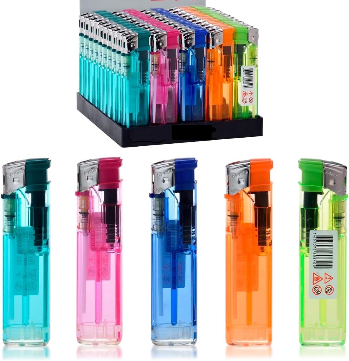 Mechero Electrónico a Gas Isobutano Recargable - Encendido Fácil, Colores Surtidos y Confiabilidad Duradera (50)