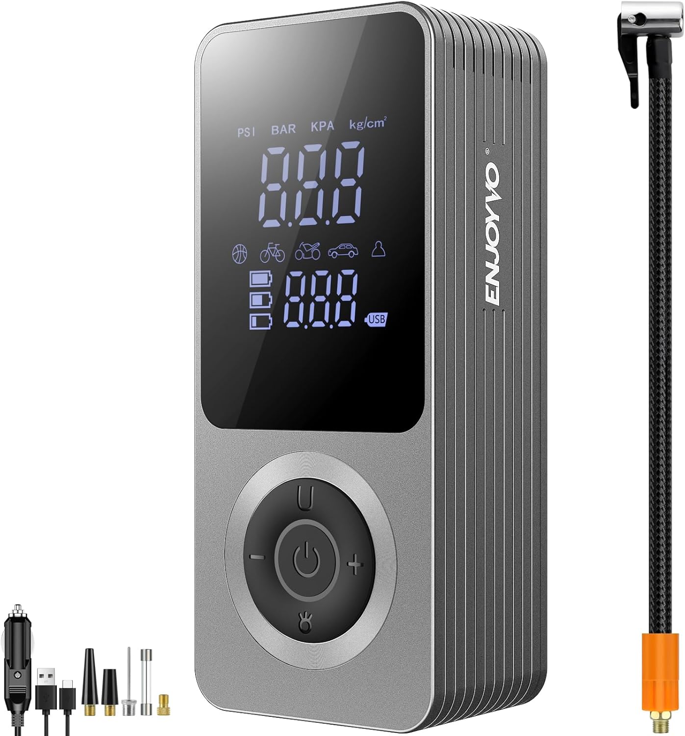 Cordless Tire Inflator Portable Air Compressor, 150PSI with Power Bank Function, Large LED Screen, Auto Shut-Off, 10 FT Car Cord & Type-C Cable for Car Motorcycle Bike Ball