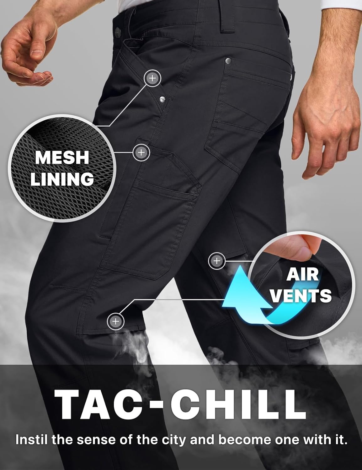 CQR Men's Vent Stretch Pants, Quick Dry Lightweight Casual Cargo Pants, Water Resistant Straight-Fit Utility Work Pants - Image 8