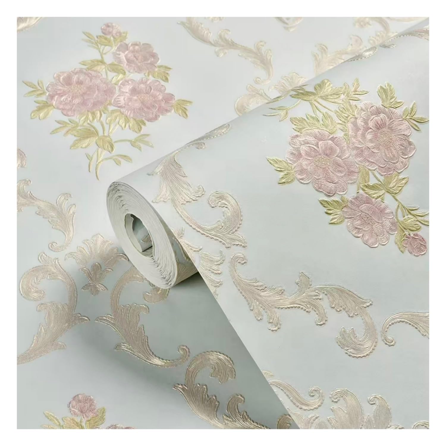 Lxlambentive European Pastoral Self Adhesive Wallpaper & Peel and Stick Wallpaper 3D Embossed Nonwoven 53cm Easy DIY Wall Cover Living-Bedroom Featurewall(C,0.35 * 3m)