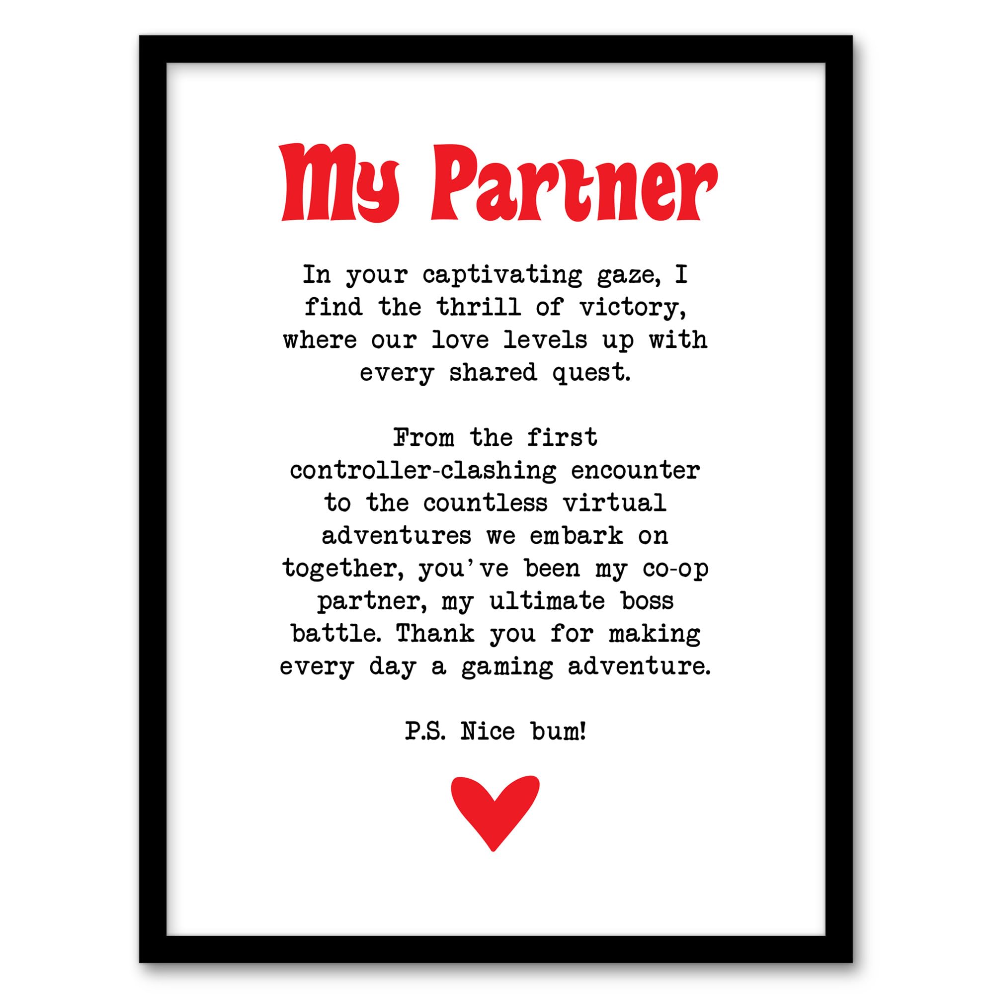 Artery8 Love Poem Gamer Nerd Partner Romantic Poetry Fun Bedroom Artwork Framed Wall Art Print A4