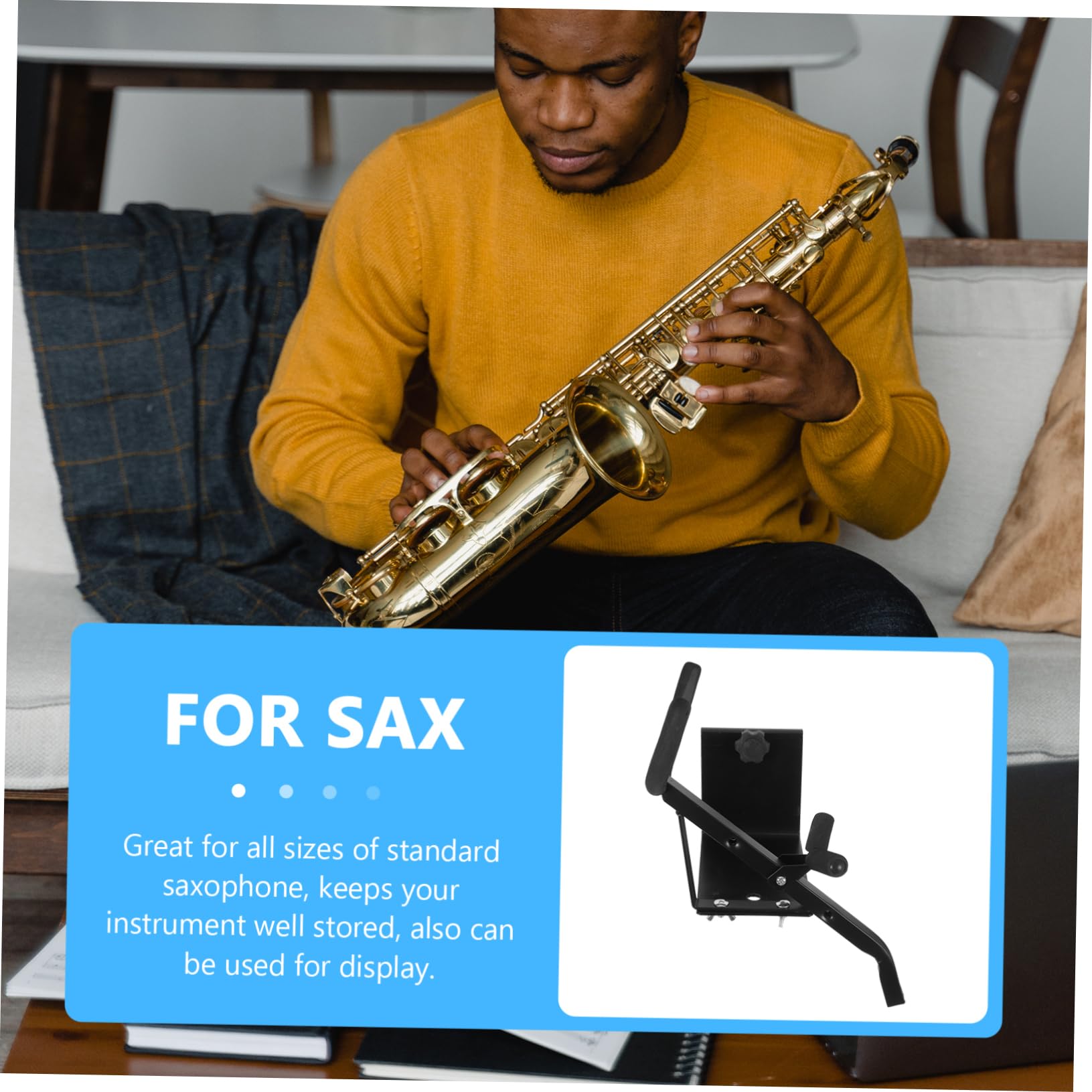 Totority Saxophone Wall Mount Rack Stand Sax Hanger Metal Saxophone Holder Storage Stand