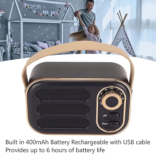 Miniatura 6 de Retro Bluetooth Speaker with HiFi Stereo Sound, Portable Wireless BT 5.0 Speaker with USB TF Card Aux Input, 6 Hour Playtime (Black)