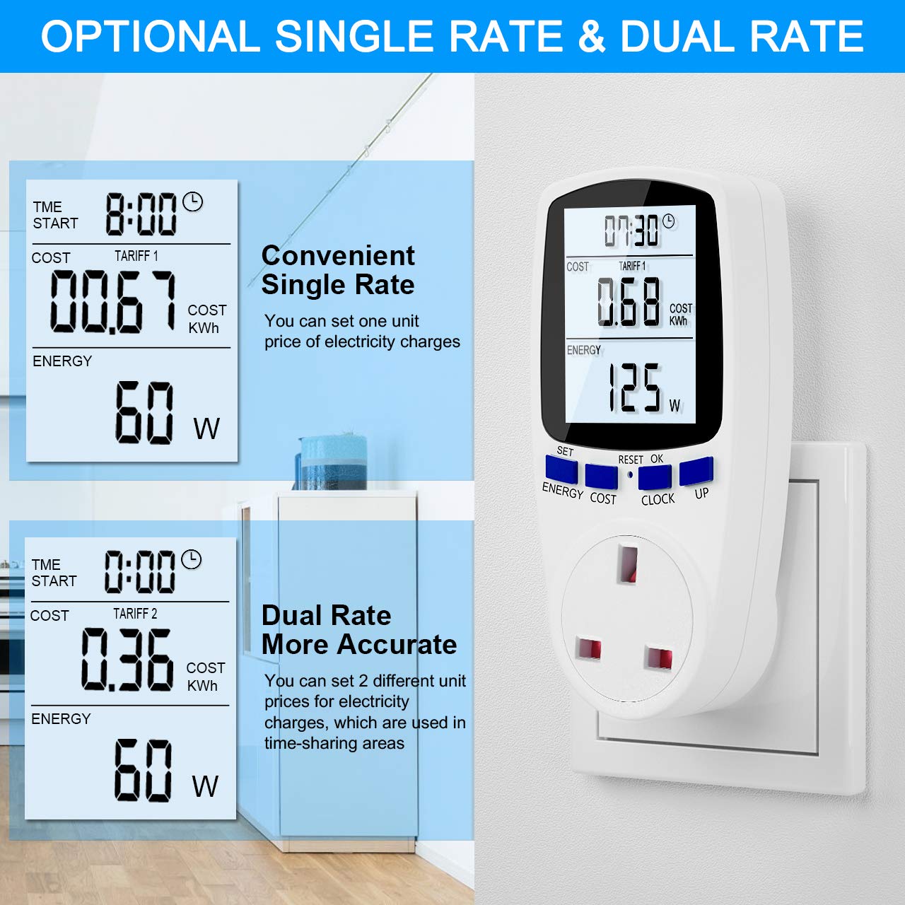Energy Monitor Plug Power Meter, Electricity Usage Monitor Socket with