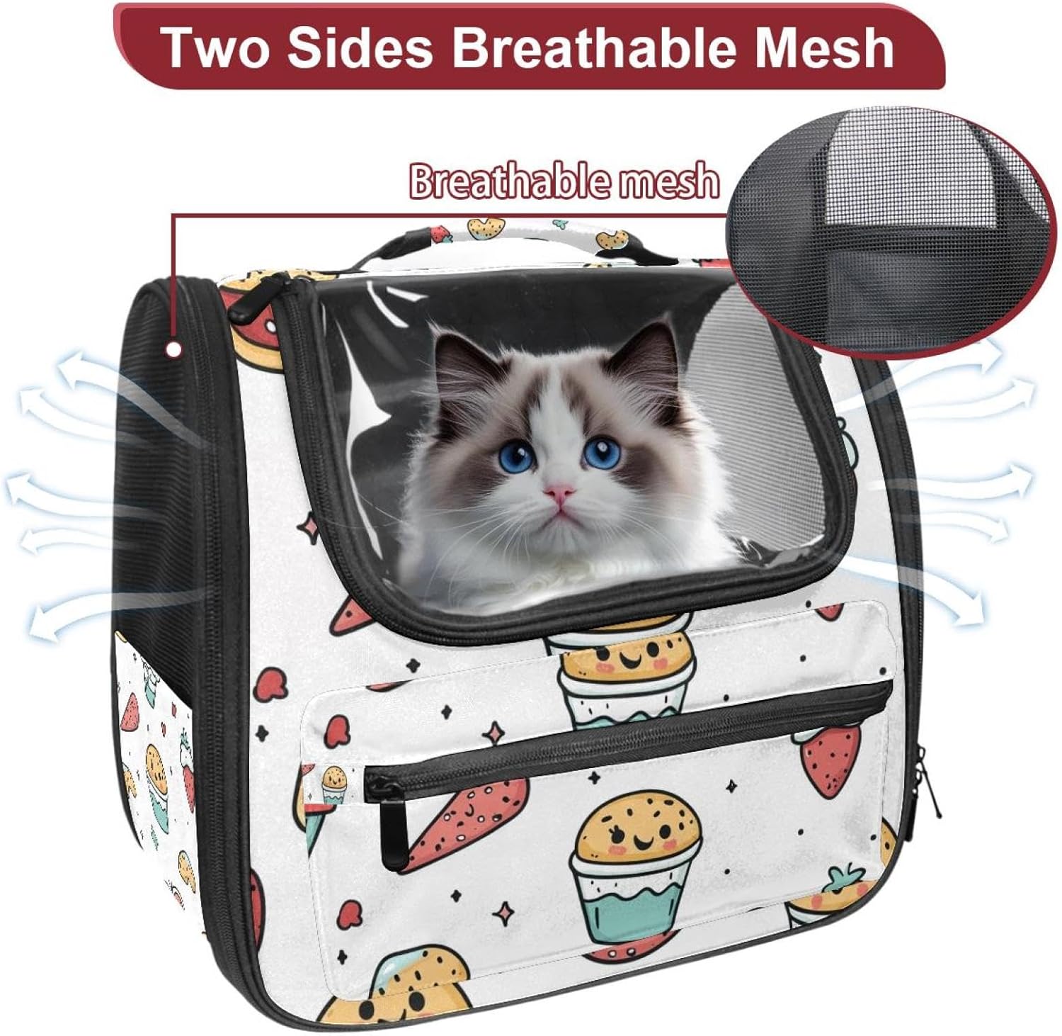 Dessert and Fast Food (3) Pet Carrier Airline Approved Soft Sided Portable Cozy Travel Pet Bag, Car Seat Safe Carrier for Cats and Dogs