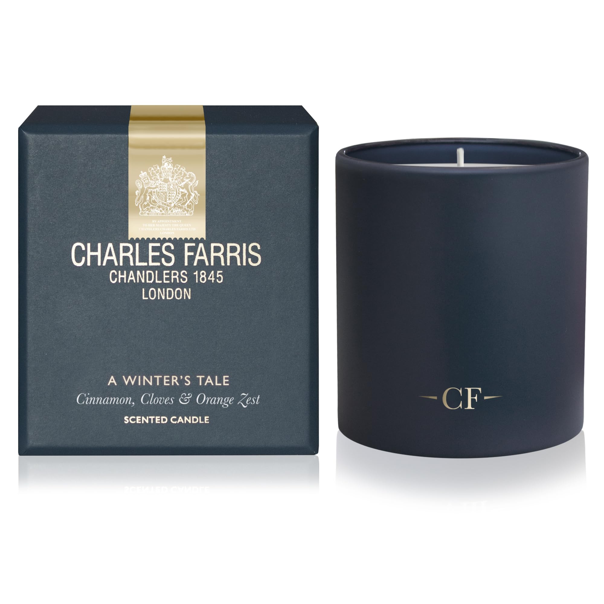 Charles Farris Luxury Scented Candle - Cinnamon, Nutmeg & Orange Zest - 50+ Hours Burn Time - Artisan Hand-Finished Glass Jar, Made in England (A Winter's Tale)