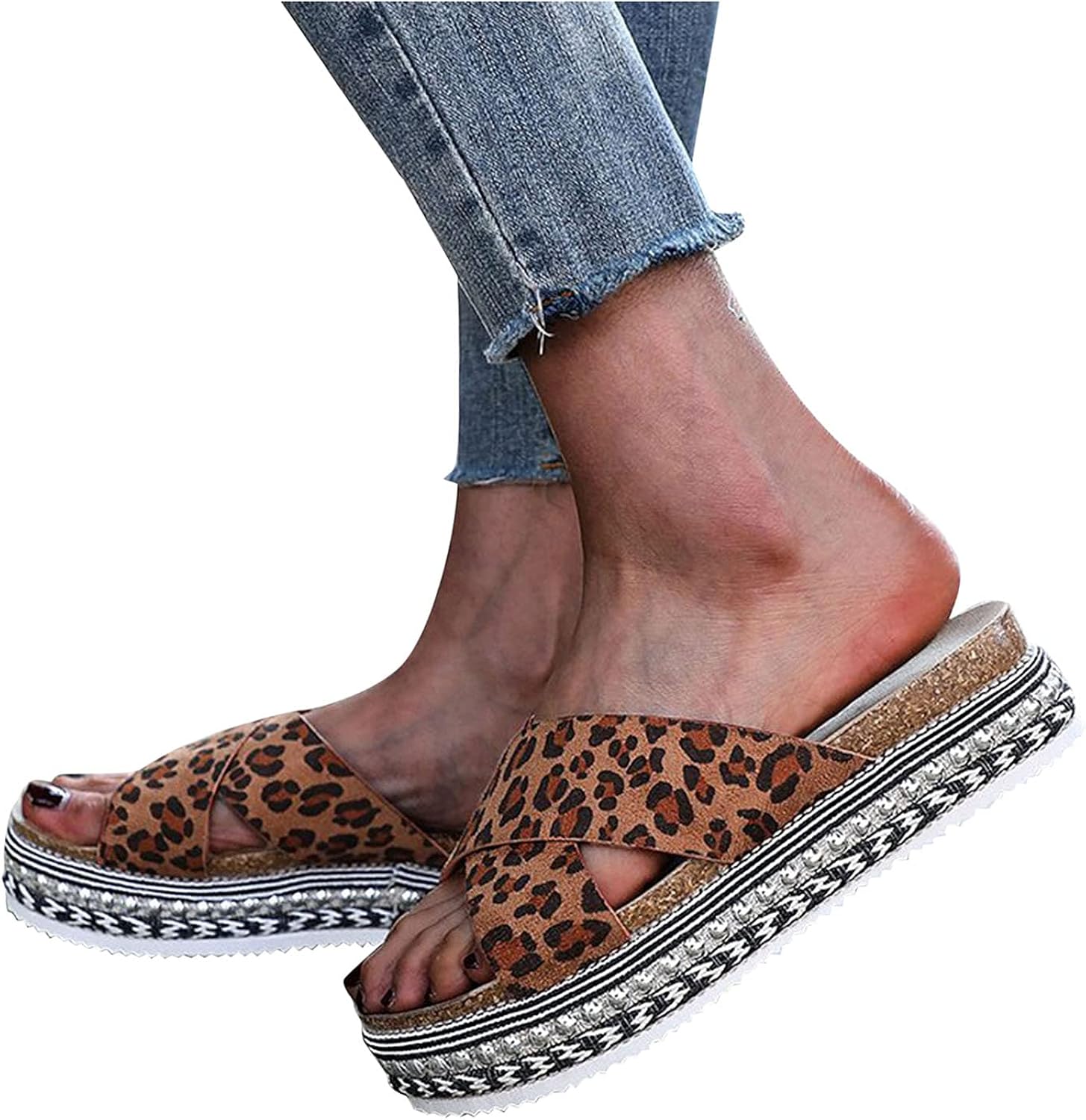 leopard print crossover sandals