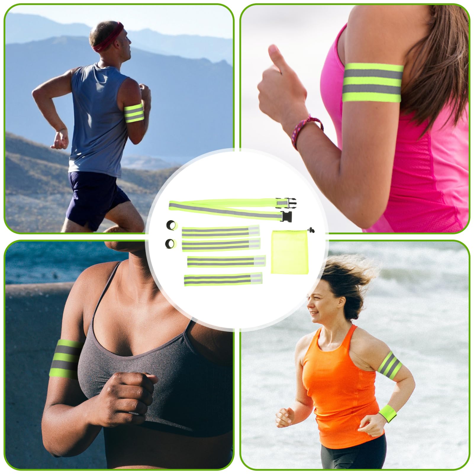 BESPORTBLE 3juegos Bandas Reflectantes Ajustables para Correr y Actividades Nocturnas Incluye Cinturón y Brazaletes Alta Visibilidad y Reutilizables para Ciclismo Senderismo y Maratones