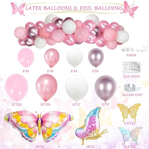 Miniatura 4 de 274 piezas de decoraciones de fiesta de mariposa, suministros de cumpleaños de mariposa de Hombae telón de fondo, globo, guirnalda, mantel, pastel,