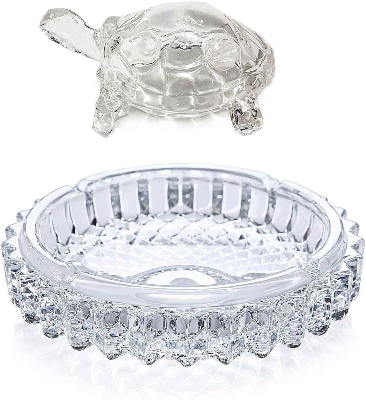 SWACRAFT Father's Day Feng Shui Crystal Turtle Figurine with Plate, Decorative Tortoise Showpiece for Home, Office Turtle with Plate for Feng Shui and Vastu | Good Luck Crystal Tortoise with Plate
