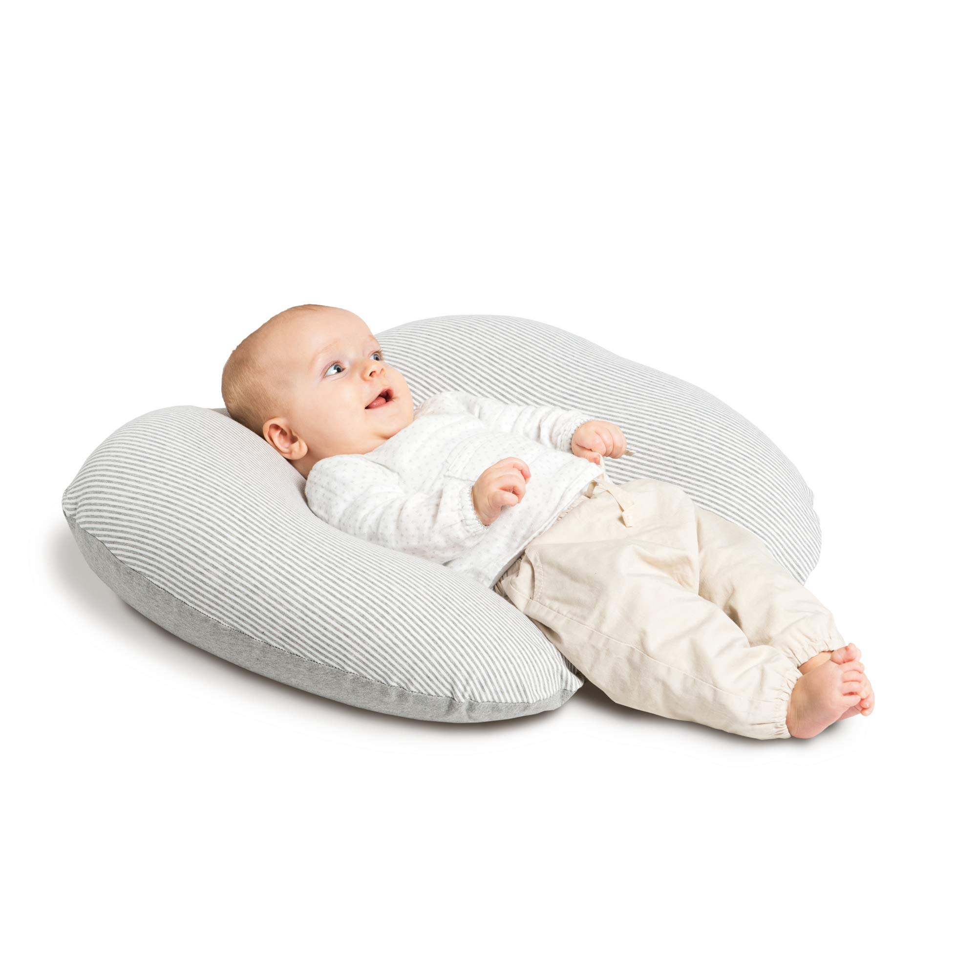 Doomoo Stillkissen Softy - Lagerungskissen Baby, 150cm inkl. Bezug aus Bio-Baumwolljersey, mit feiner EPS-Mikroperlenfüllung, Oeko-TEX® Standard 100, Classic Light Grey