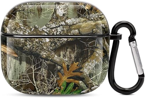 Funda compatible con Airpods 3 2021 con llavero de árbol de caza de otoño, patrón de camuflaje, funda para auriculares AirPod, unisex, a prueba de