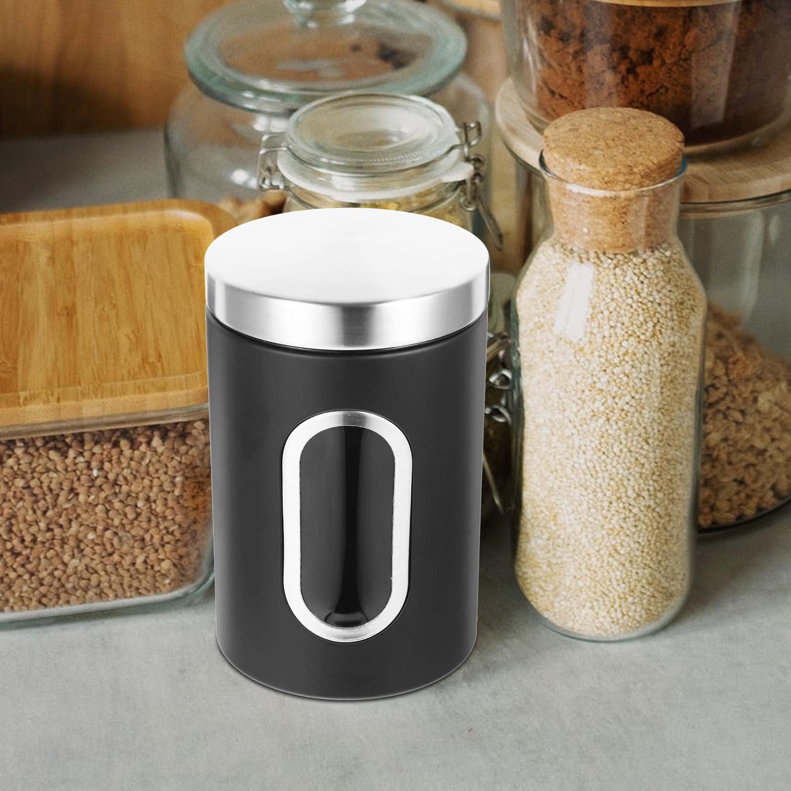 Set 3 Pezzi Contenitori Ermetici in Acciaio Inossidabile per Caffè e Zucchero, Multifunzione Tenuta, per Cucina e Piano di Lavoro