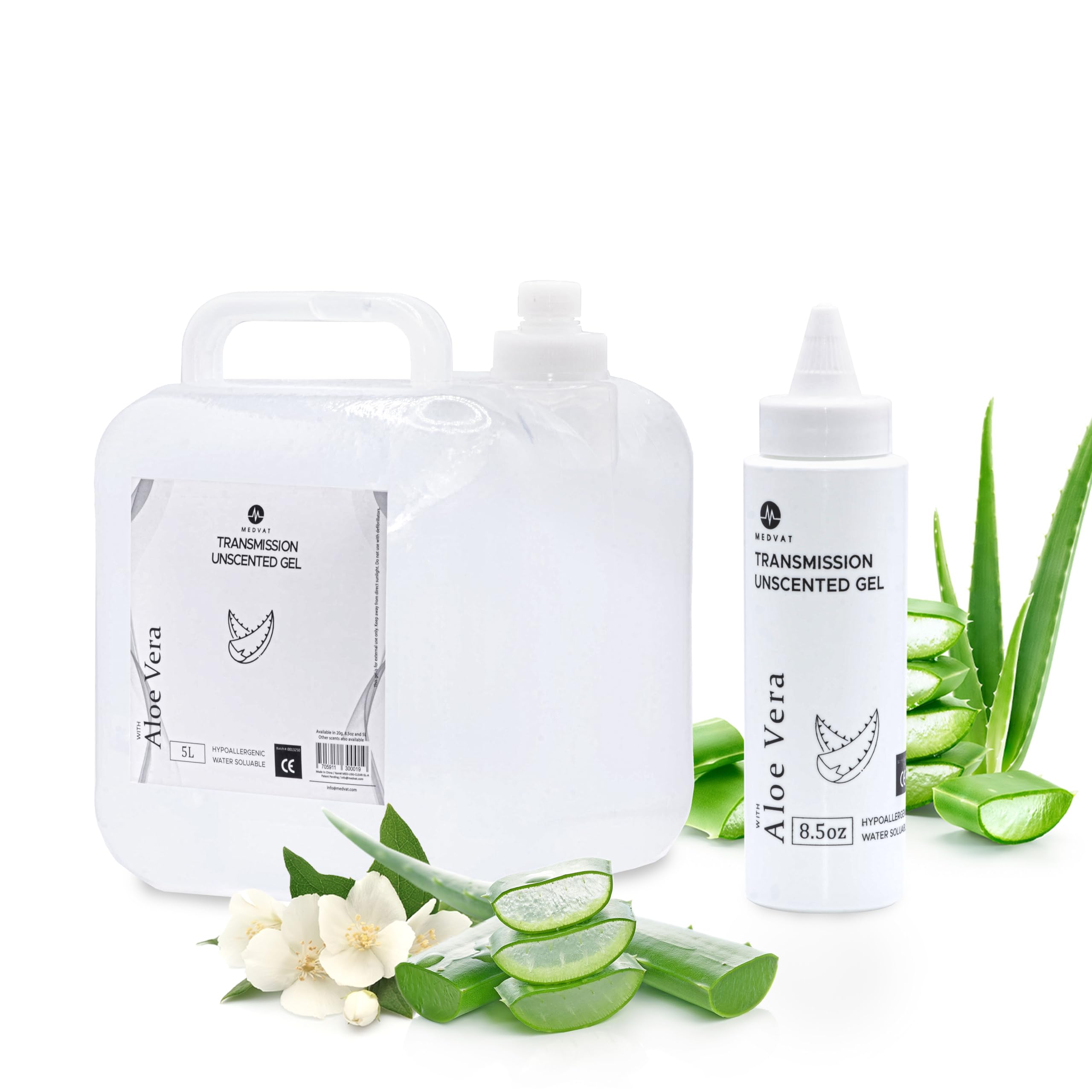 Medvat Conductive Transmission Gel with Aloe Vera – Unscented - Non-Irritating - Massage, Muscle Stimulation, Microcurrent - 5 Liter with 8.5oz.