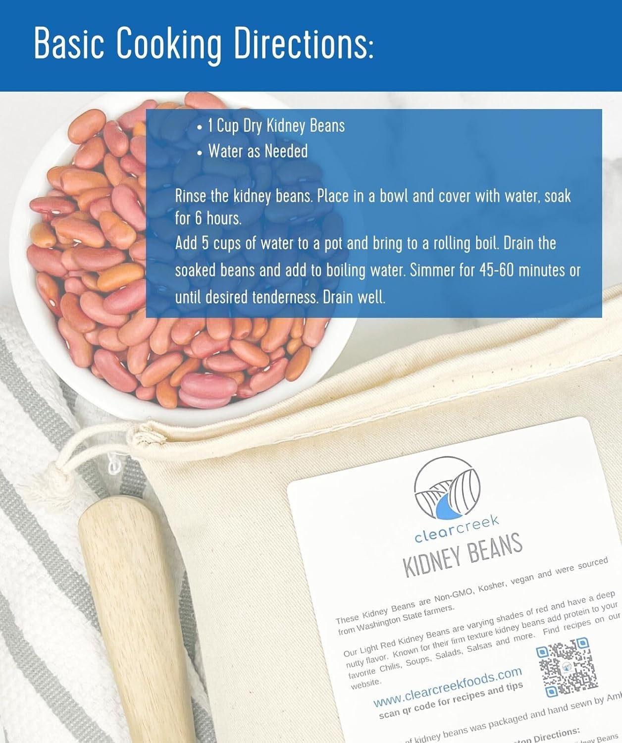 CLEAR CREEK Certified Glyphosate Residue Free Kidney Beans Grown in Washington | 25 lbs | Non-GMO | Kosher | Vegan | Non-Irradiated