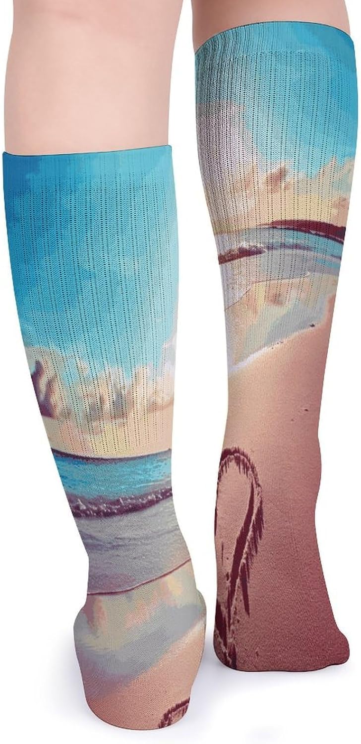Love Beach Crew Socks High Stocking Thermal Socks | Tube Socks-Breathable-Moisture-Soft-wicking for Hospital Pilates Yoga for women men Grippy for office and daily walking
