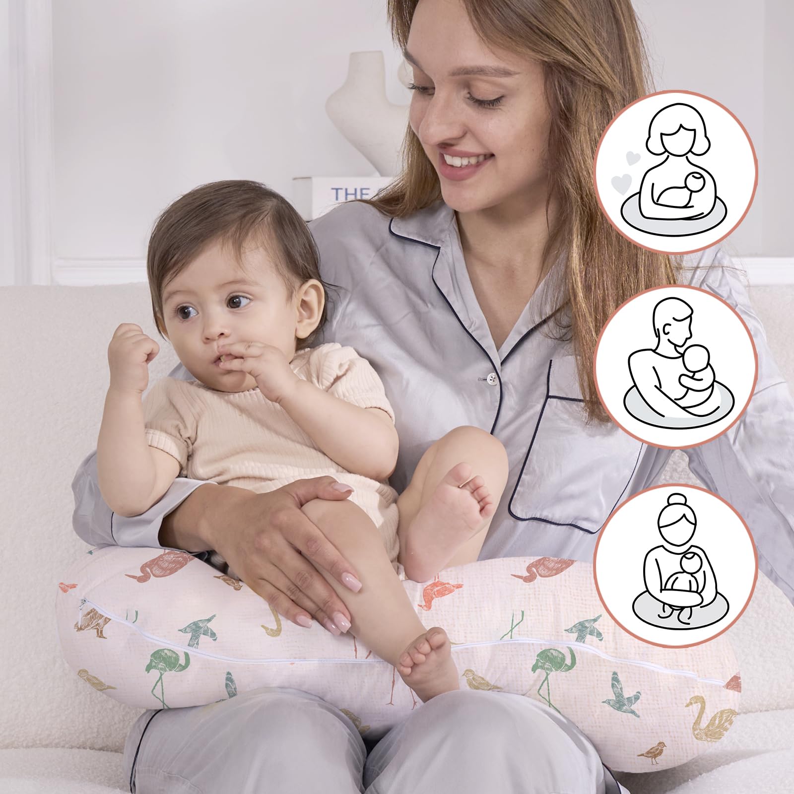 Little Grape Land Nursing Pillow Soft 100% Cotton Breastfeeding Pillow with Breathable Muslin Removable Cover - Image 4