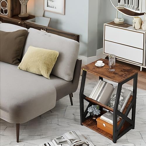 Miniatura 9 de ALISENED Mesa auxiliar con soporte para revistas mesa auxiliar estrecha de 3 niveles con estante de almacenamiento mesita de noche delgada