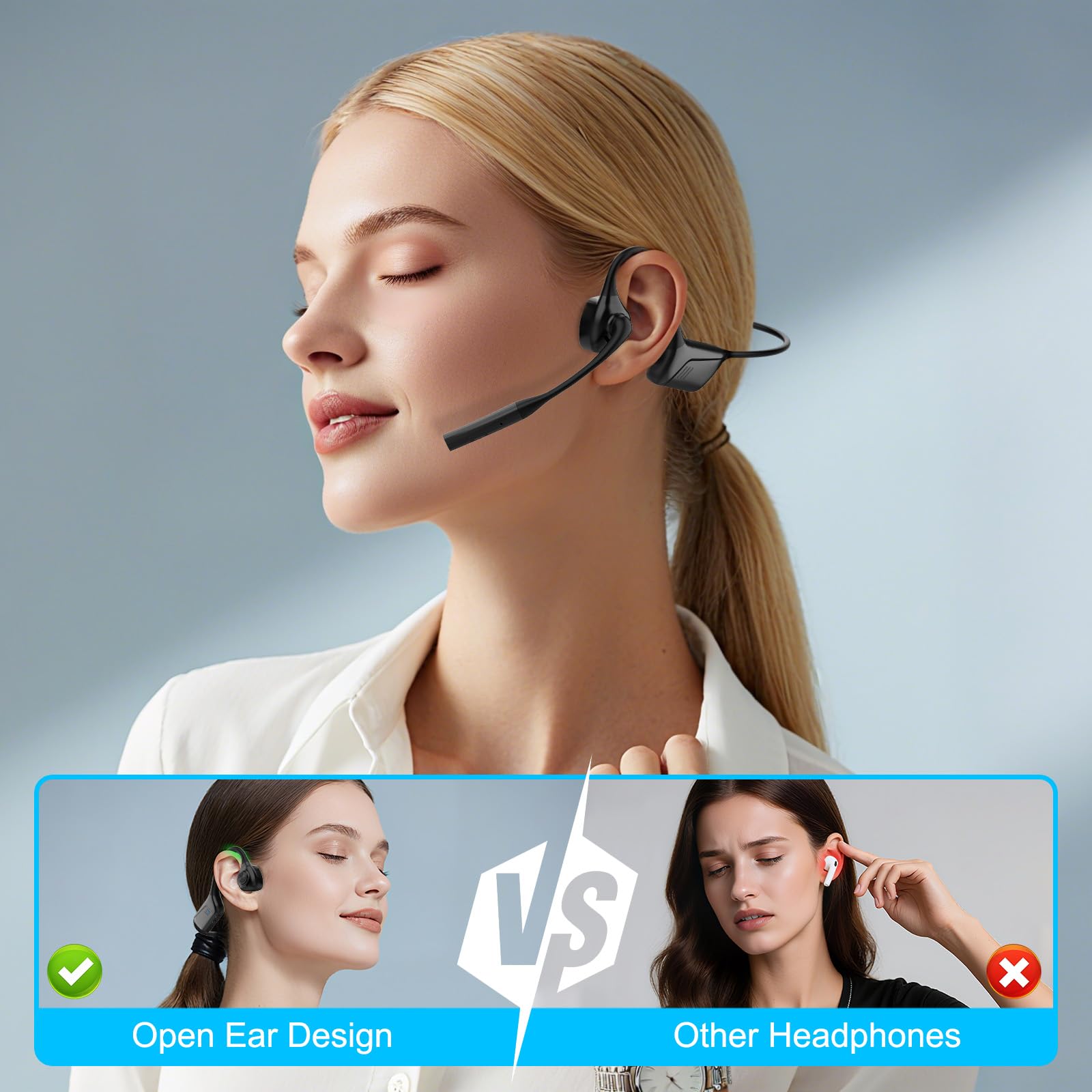 Smof Open-Ear Headphones with Mic Wireless aptX-LL Bluetooth - Dettaglio