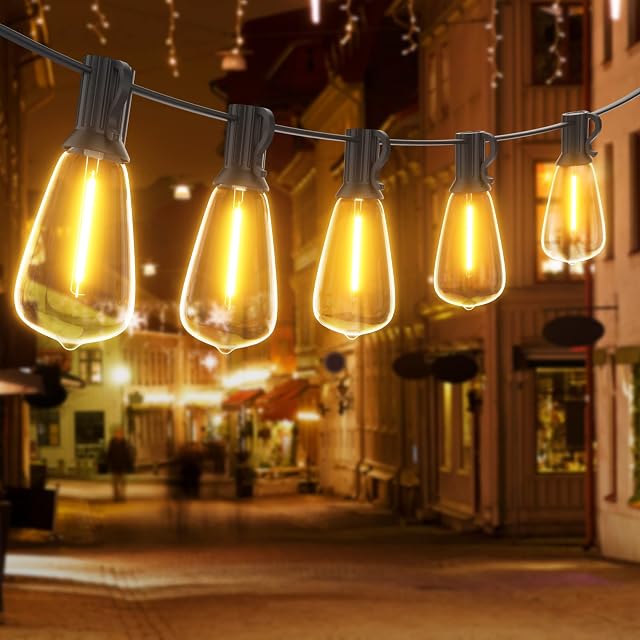 GLUROO Festoon Lights Outdoor 60FT, String Lights Mains Powered Waterproof with 31Pcs ST38 Plastic LED Bulbs, 2200K Warm White Garden Patio String Lights for Party Décor Wedding