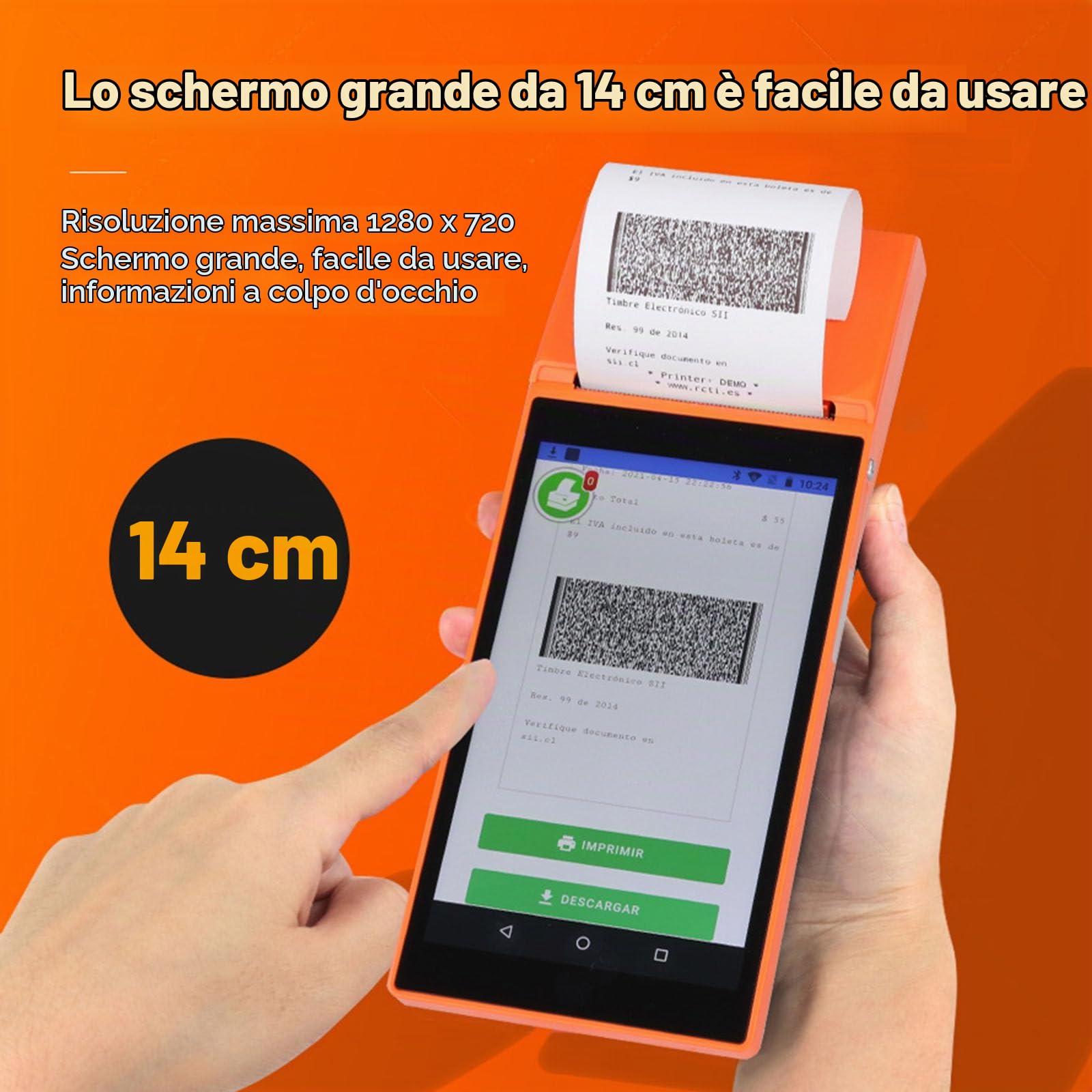 Registratore di Cassa Mobile PDA Android POS Terminale Stampante per ricevute Portatile Bluetooth WiFi 3G/4G Raccoglitore Dati Portatile all-in-One, Arancione-3G