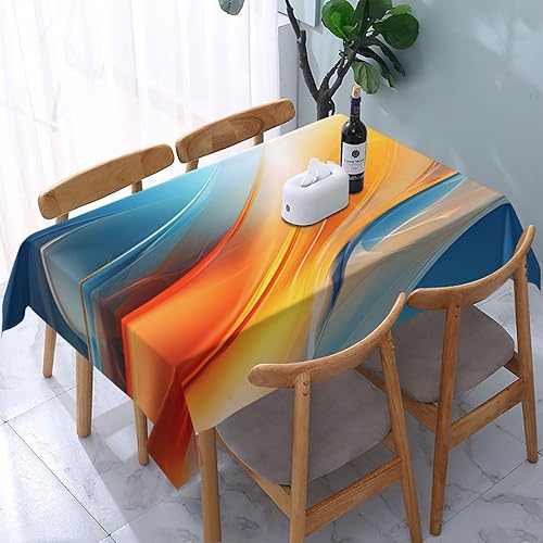 Mantel rectangular de flujo de color abstracto, 54 x 72 pulgadas, azul, naranja, amarillo, impermeable, resistente a las manchas, mantel de