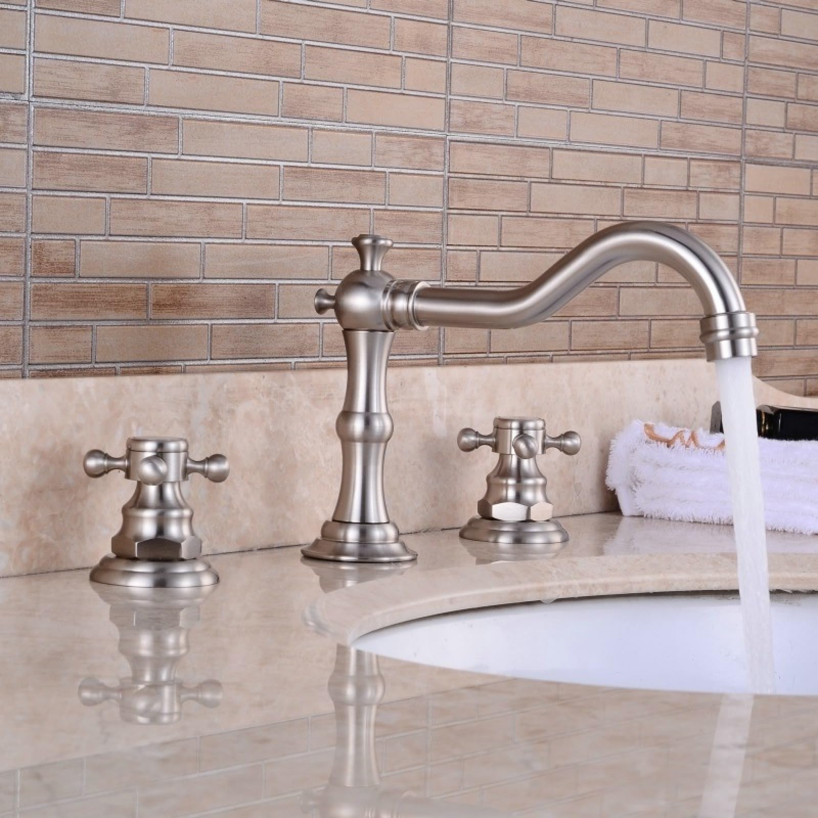 Robinet de lavabo 3 trous en laiton massif avec mitigeur chaud et froid complet