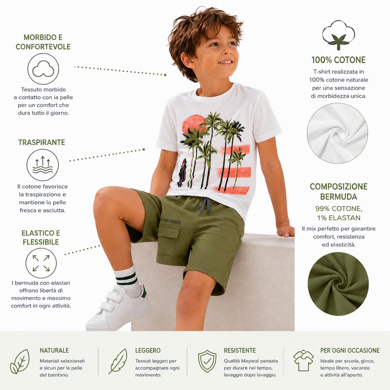 Conjunto de verano para niño – Camiseta de niño amarilla con estampado salvaje y pantalones cortos verde oliva, conjunto infantil casual de algodón suave para actividades al aire libre 3674, 3660