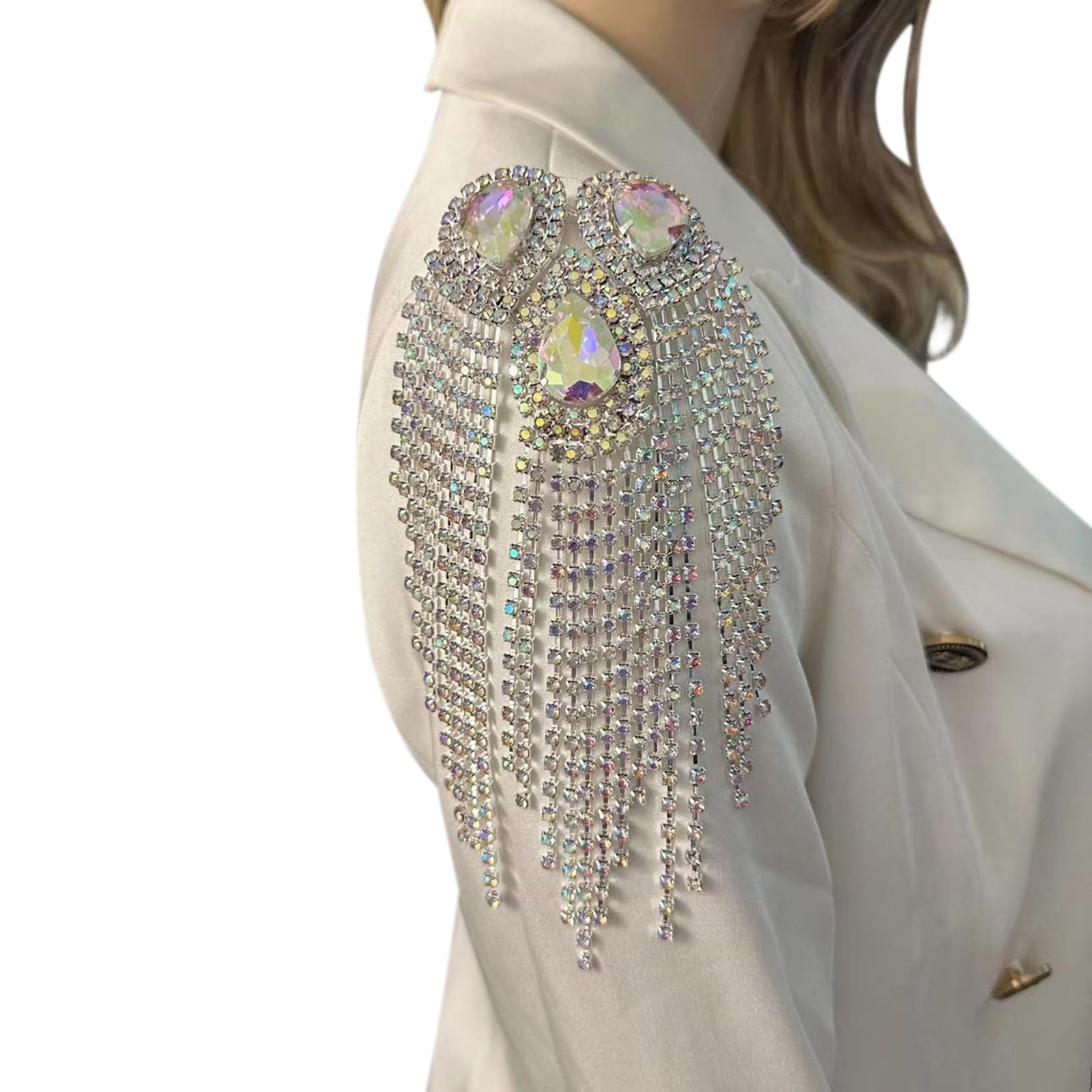 Limtula Metal Tassels Shoulder Epaulet Fringed Rhinestones Epaulettes Uniform Epaulets for Jackets Cosplay Costume Decoration Crystal Shoulder Chain