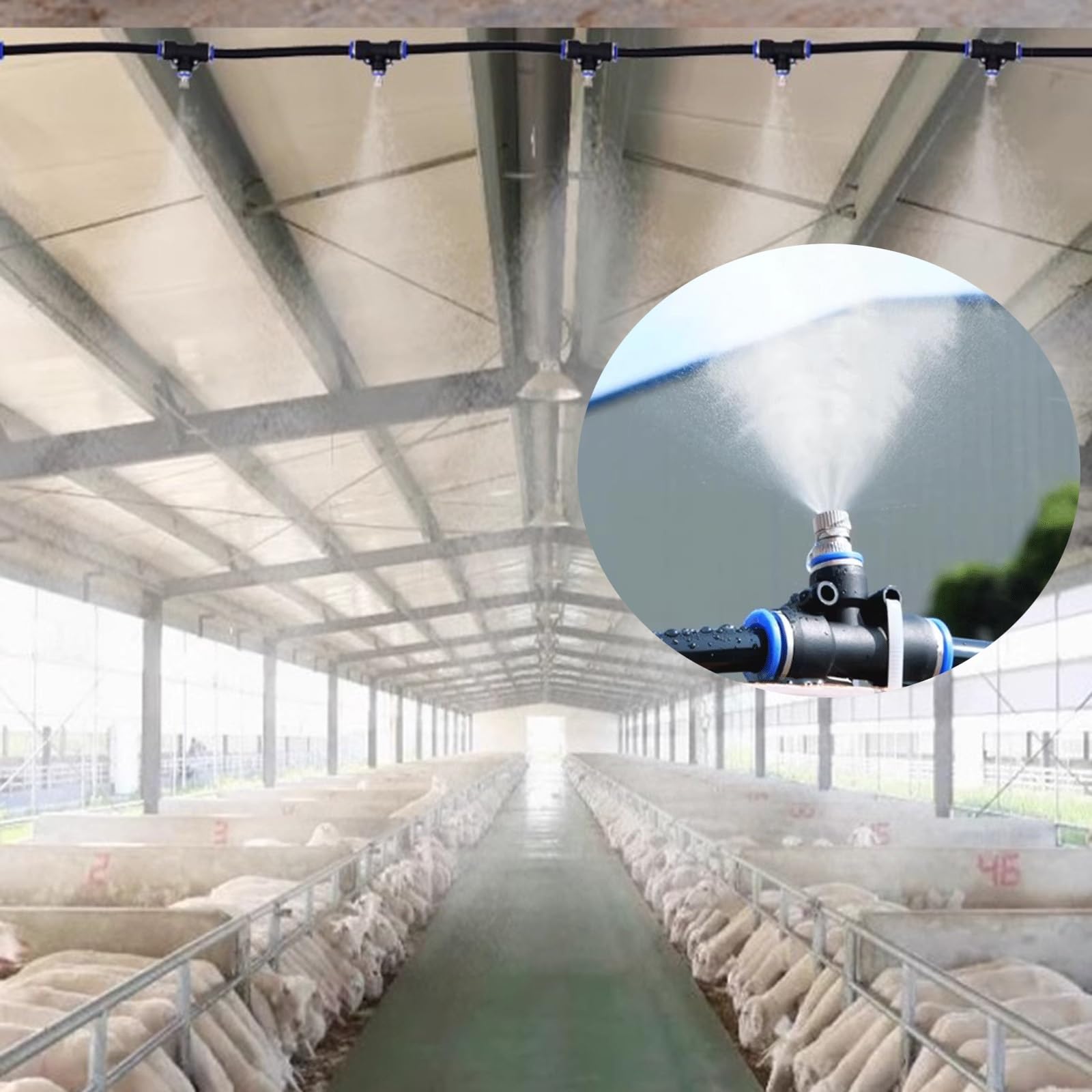 Bewässerungsspray Bausätze Automatisches Sprinkler-Bewässerungssystem für Baustellen/Viehfarmen, Outdoor-Berieselungs-Kühlsystem mit Schlauch/Düsen, Gartenbewässerungsset für Pflanzen(394inch/10m/32.8