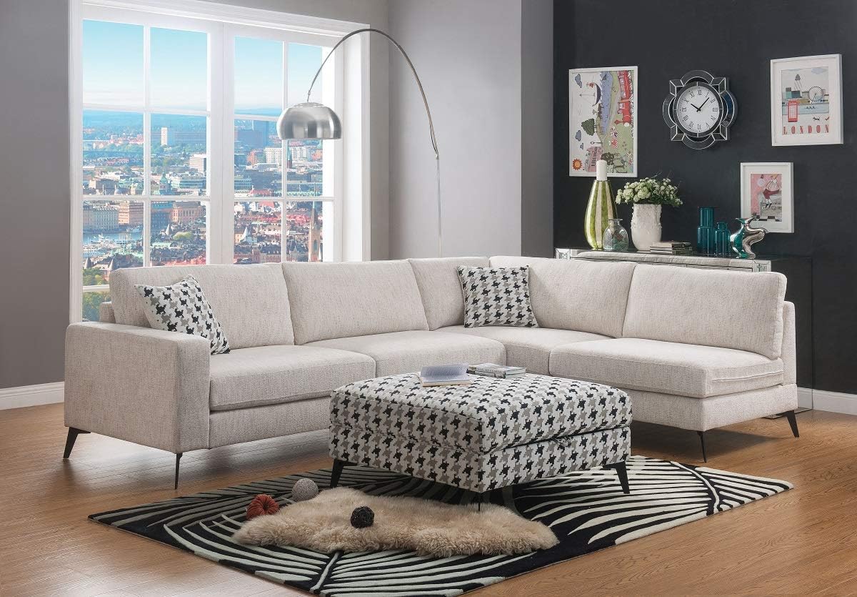 Assen Sectional Sofa with Ottoman & Pillows in Beige Chenille Fabric