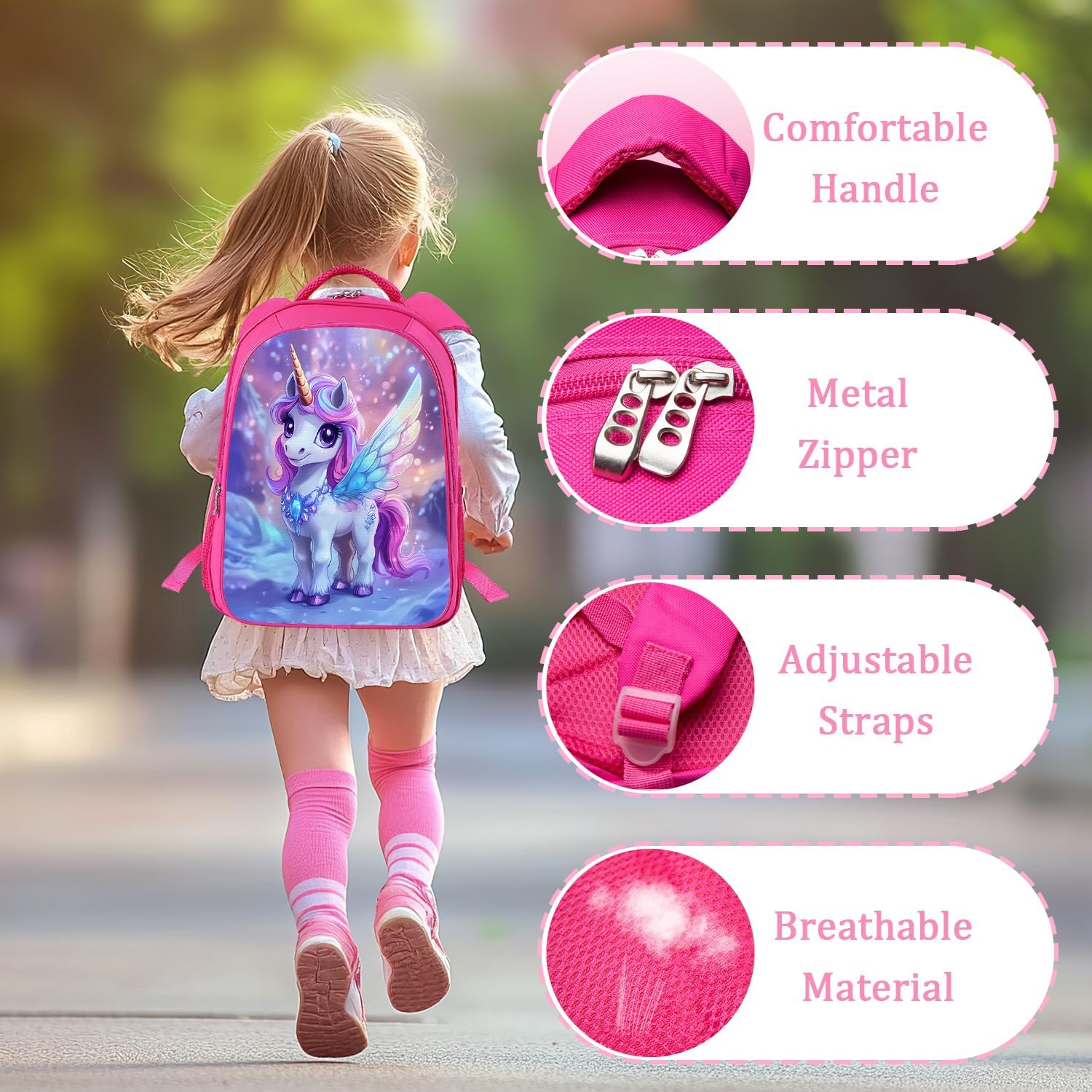 Unicorn School Backpack for Teens Kids Kindergarten Elementary Middle School 3-Pcs Bookbag, Unicorn Back Pack for Boys Girls Children Book Bag, Small Modern Bag